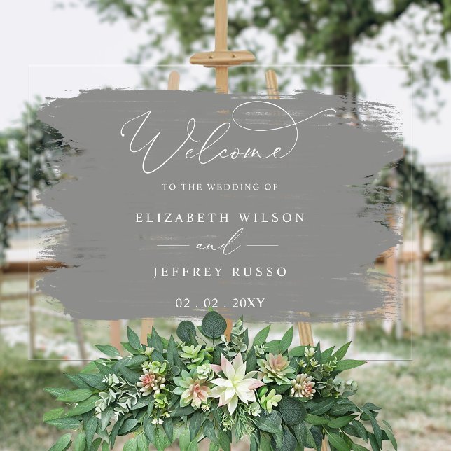 Grey Brush Strokes Wedding Welcome Sign (Gray Brush Strokes Wedding Welcome Sign)
