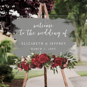 Grey Brush Strokes Wedding Welcome Sign