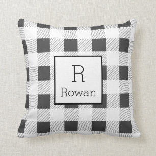 Grey Buffalo Check   Monogram Cushion
