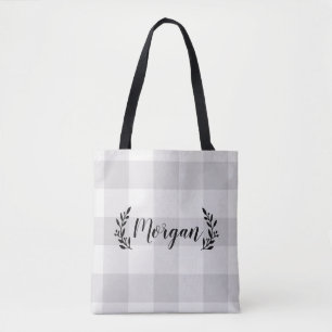 Grey Buffalo Check Monogram   Modern Farmhouse Tote Bag