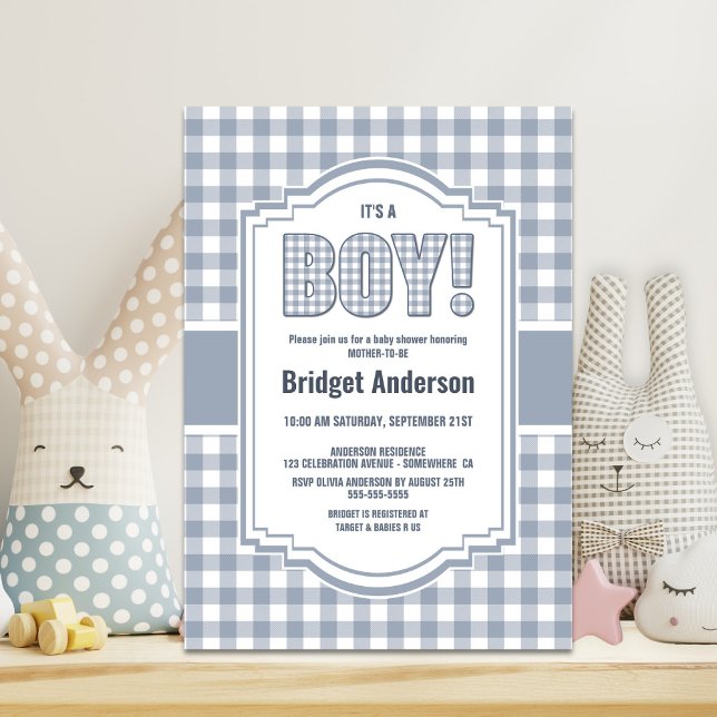 Grey Buffalo Plaid Baby Shower Invitation (Creator Uploaded)
