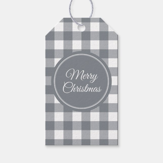 Grey Buffalo Plaid Christmas Gift Tags (Front)