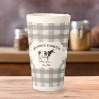 Grey Buffalo Plaid Farm Cow Latte Mug