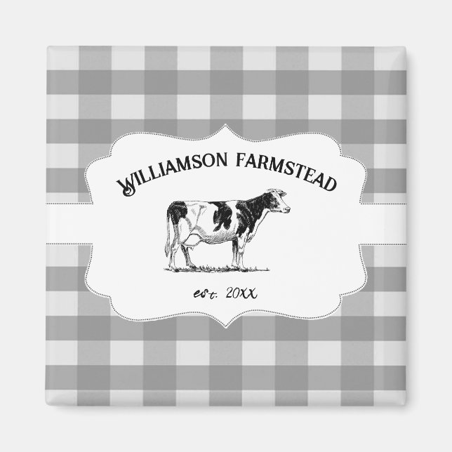 Grey Buffalo Plaid Farm Cow Magnet (Front)