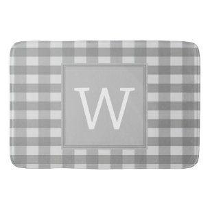 Grey Buffalo Plaid Monogram Bath Mat