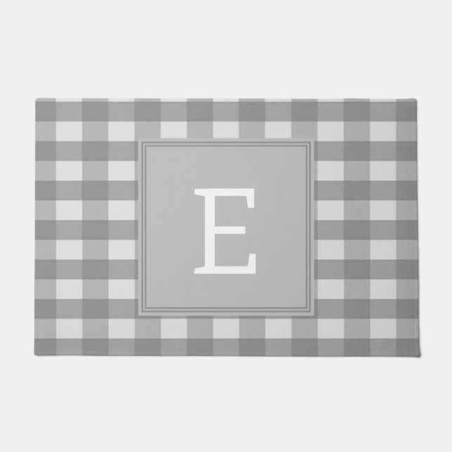 Grey Buffalo Plaid Monogram Doormat (Front)