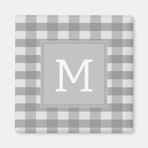 Grey Buffalo Plaid Monogram Magnet