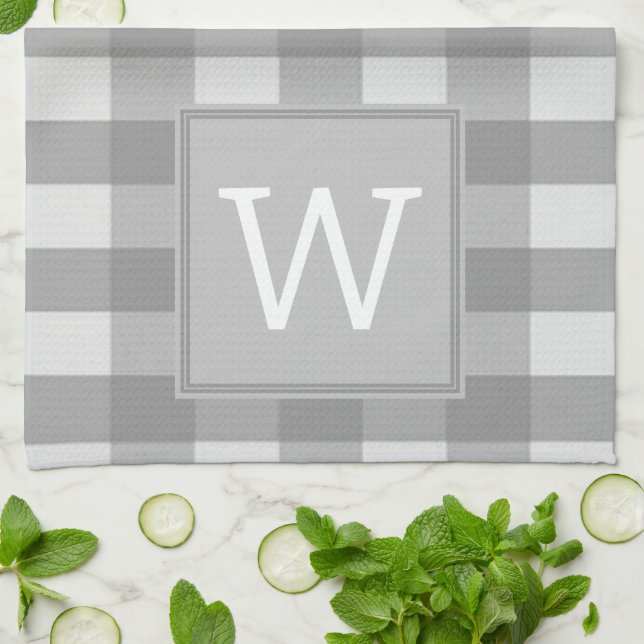 Grey Buffalo Plaid Monogram Towel (Folded)