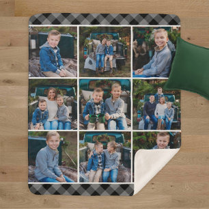 Grey Buffalo Plaid Photo Collage Sherpa Blanket