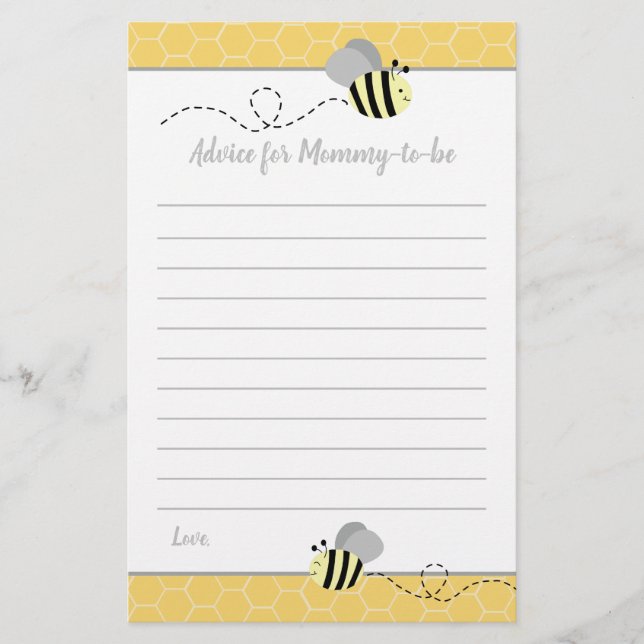 Grey Bumble Bee Advice For Mummy Baby Shower Card (Front)