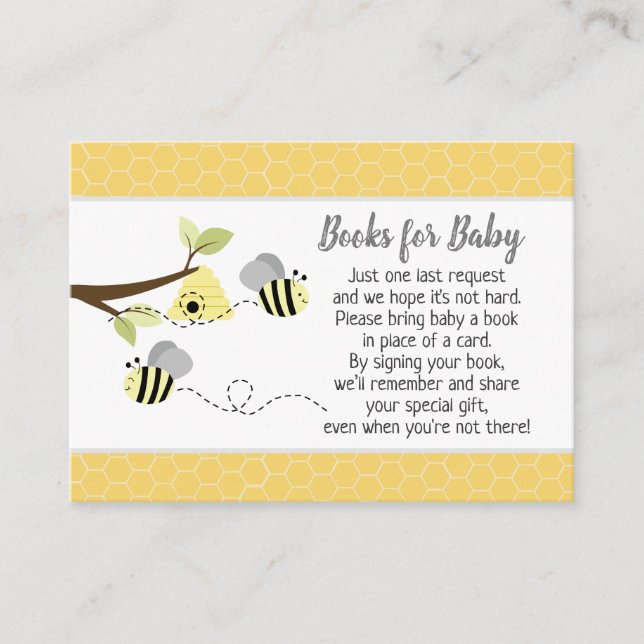 Grey Bumble Bee Baby Shower Book Request Cards (Front)