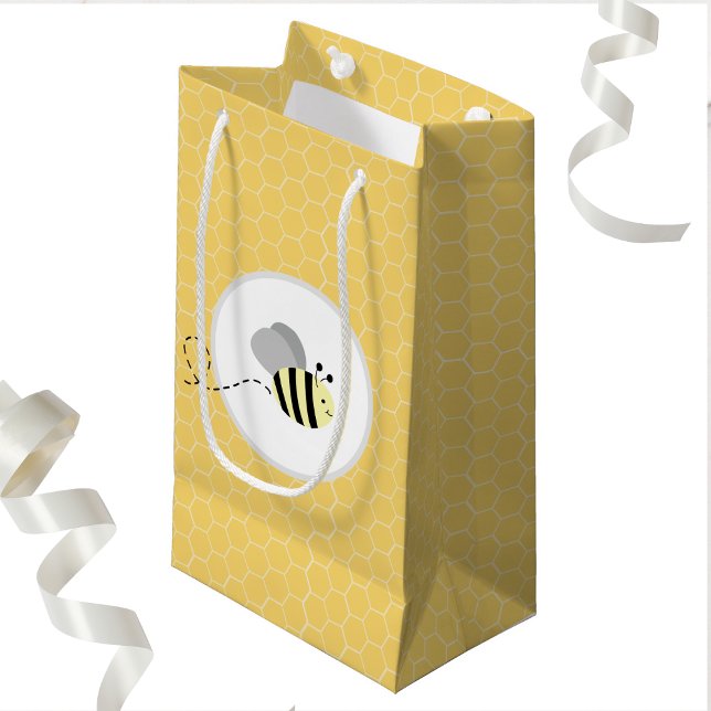 Grey Bumble Bee Honeycomb Gift Bag (Bumble Bee Baby Shower Gender Neutral Gift Bag )