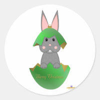 Grey Bunny Green Christmas Ornament Merry Christma