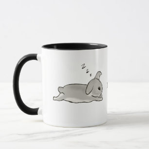 Grey bunny stretches mug