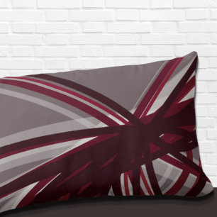 Grey & Burgundy Artistic Abstract Ribbon Design Lumbar Cushion