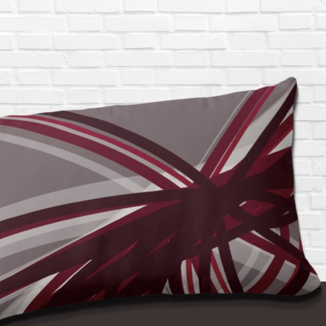 Grey & Burgundy Artistic Abstract Ribbon Design Lumbar Cushion (Creator Uploaded)
