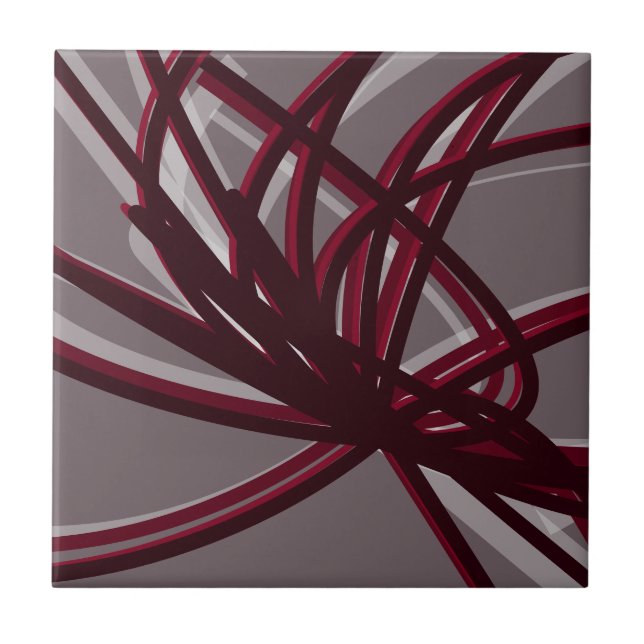 Grey & Burgundy Artistic Abstract Ribbon | Large Tile (Front)