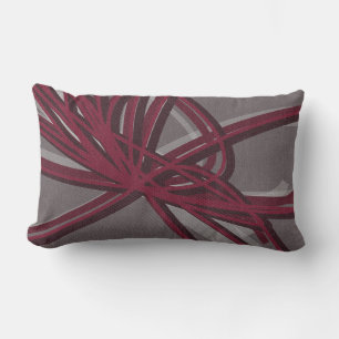 Grey & Burgundy Artistic Abstract Ribbons Lumbar Cushion