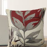 Grey & Burgundy Artistic Watercolor Leaf Design Cushion<br><div class="desc">Modern throw pillow features an artistic abstract design in a grey and burgundy colour palette on a beige background. An organic artistic abstract design features a watercolor leaf and a geometric circle composition with shades of grey and burgundy with black and gold accents on a linen beige background. Inspired by...</div>