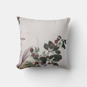 Grey & Burgundy Botanical Print Cherries Cushion