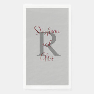 Grey Burgundy Name Monogram Paper Guest Towel Napkin