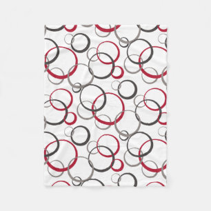 Grey burgundy Red Circles White Fleece Blanket