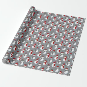 Grey Burgundy Snowman Pattern Christmas Unique Wrapping Paper