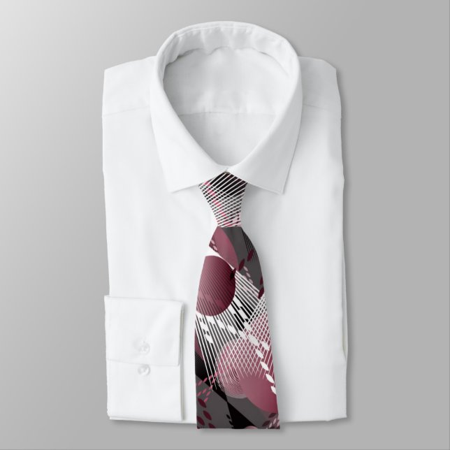 Grey, Burgundy, white abstract pattern. Tie (Tied)