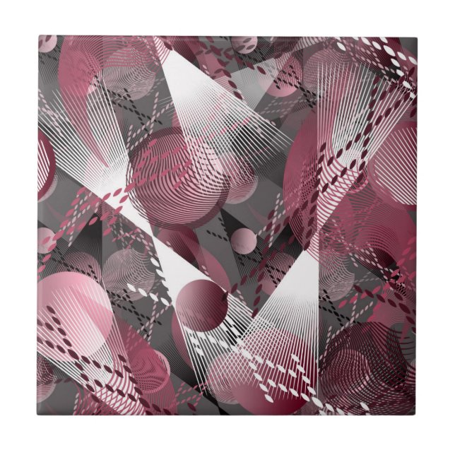 Grey, Burgundy, white abstract pattern. Tile (Front)