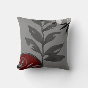 Grey & Burgundy Wine Artistic Watercolor Leaves Cushion