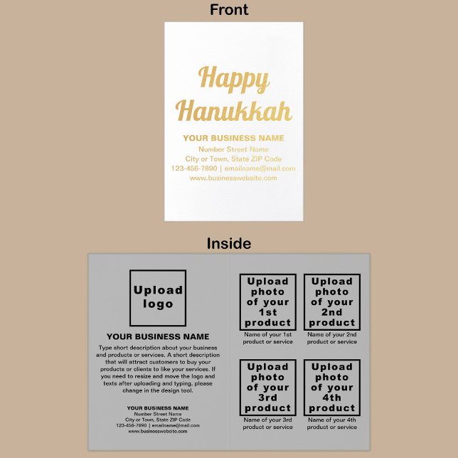 Grey Business Brand on Hanukkah Foil Card (Gray business brand with products or services on folded foil card.)