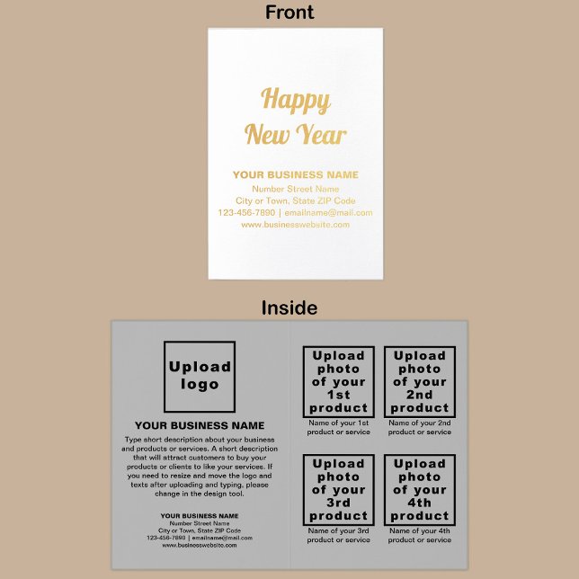Grey Business Brand on New Year Foil Card (Gray business brand with products or services on New Year folded foil card.)