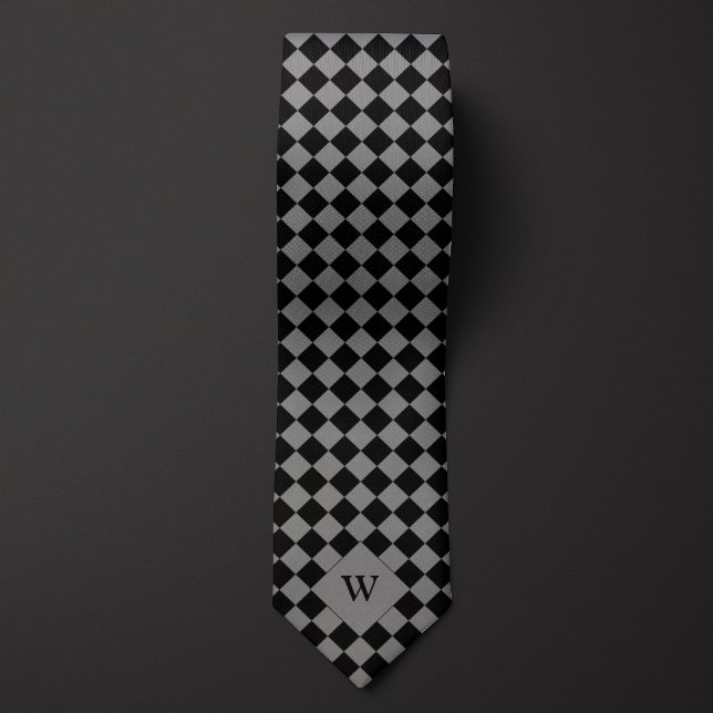 Grey Business Chequered Monogram Tie (Creator Uploaded)
