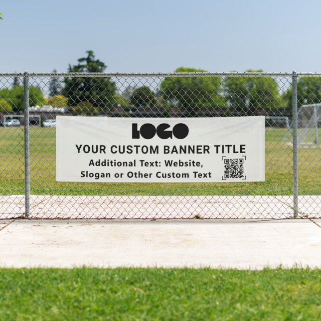 Grey Business Logo Company QR code Outdoor 2,5x8 Banner (Insitu)