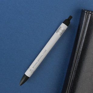 Grey business logo name phone mail website black ink pen