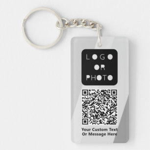 Grey Business Logo QR code Photo Simple Office Key Ring