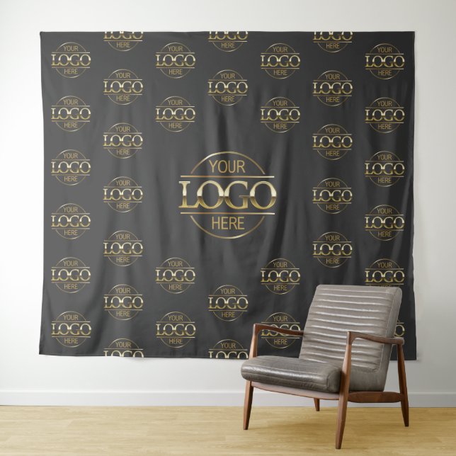 Grey Business Logo Step & Repeat Backdrop Banner Tapestry (In Situ (Horizontal))