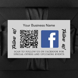 Grey business name qr code Facebook Rectangular Sticker