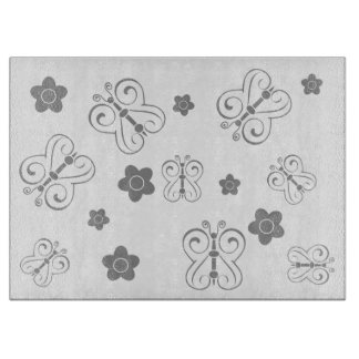 Grey Butterflies and Posies Cutting Board