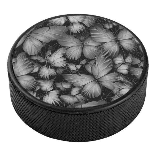 Grey Butterflies Print Hockey Puck (3/4)