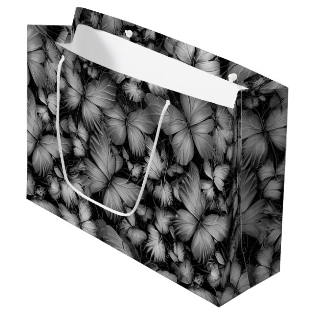 Grey Butterflies Print Large Gift Bag (Front Angled)