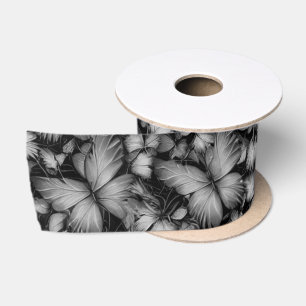 Grey Butterflies Print Satin Ribbon
