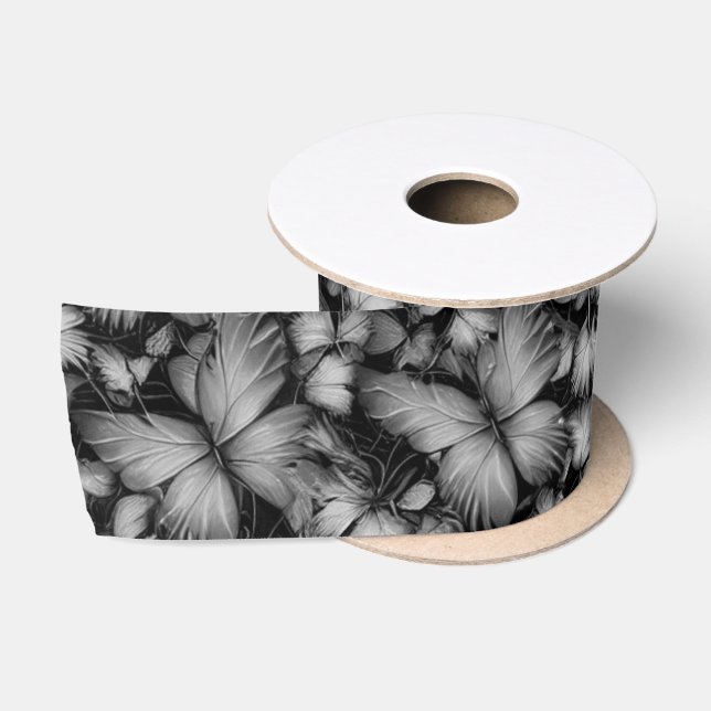 Grey Butterflies Print Satin Ribbon (Spool)
