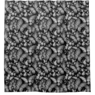 Grey Butterflies Print Shower Curtain