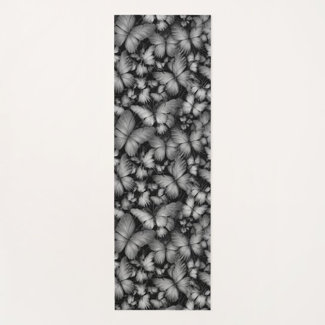 Grey Butterflies Print Yoga Mat (Front)