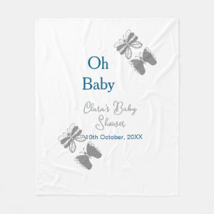 Grey butterfly blue baby shower oh baby modern ext fleece blanket