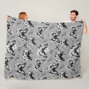 Grey Butterfly Pattern Fleece Blanket