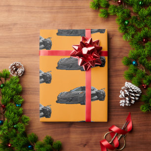 Grey C8 Corvette Sports Car Hand Drawn Wrapping Paper