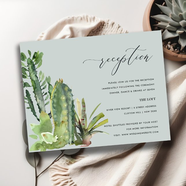 GREY CACTI FOLIAGE WATERCOLOR WEDDING RECEPTION ENCLOSURE CARD (Creator Uploaded)