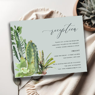 GREY CACTI FOLIAGE WATERCOLOR WEDDING RECEPTION ENCLOSURE CARD
